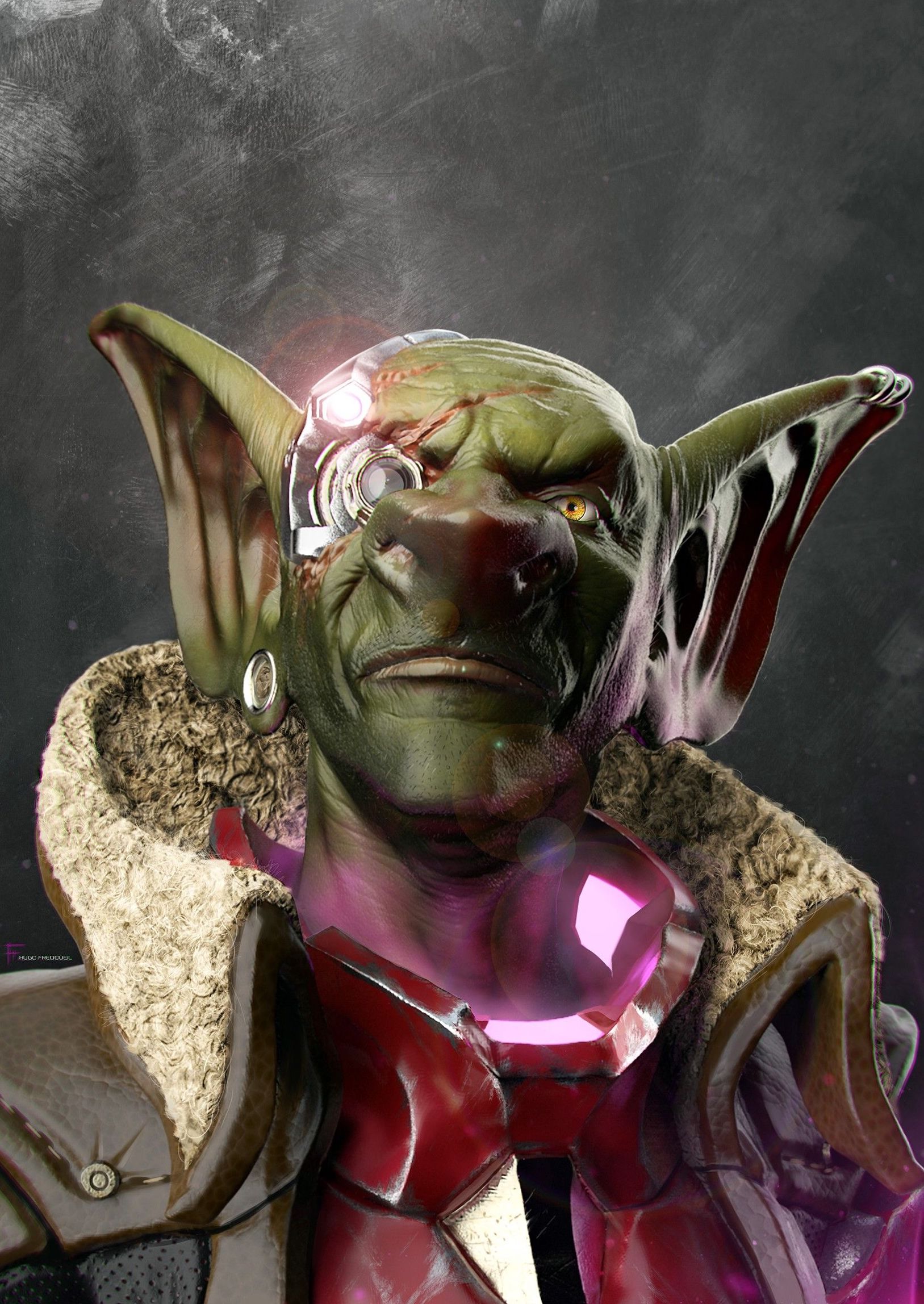 Vondrel 'Squibba', a Learned Green Martian Sharp who Wears Power Armor.
